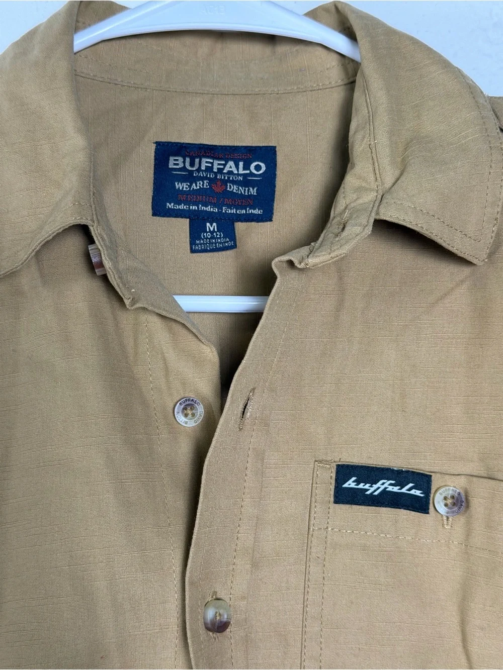 Buffalo David Bitton Boys Tan Button Down Utility Military Style Shirt - M